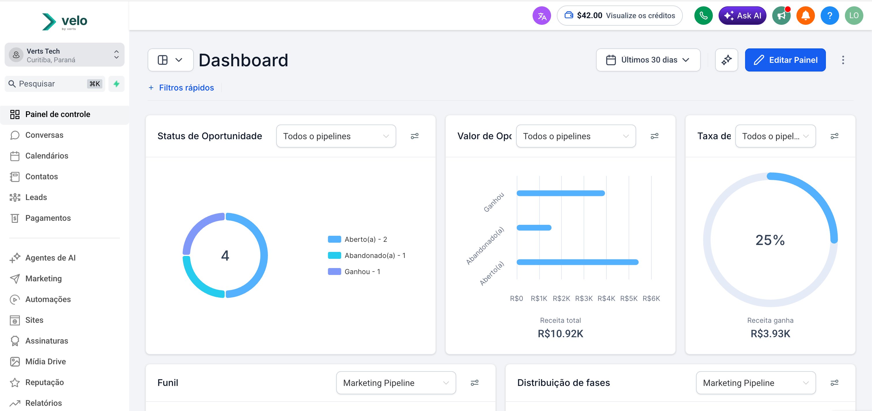 Dashboard do Velo